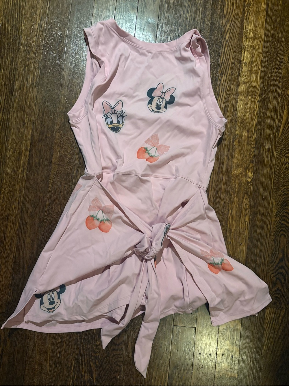 Pink Minnie & Daisy Cherries Tie-Front Dress
